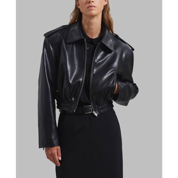 The Frankie Shop Jackets & Blazers - The Frankie Shop 'Kaia' Black Polyurethane Cropped Bomber Size M